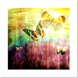 Butterflies on Wooden Fence - Red Tones Posters and Art